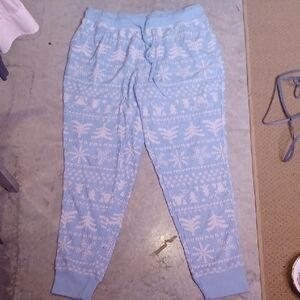 Cozy Winter Patterned Joggers - Light Blue and White